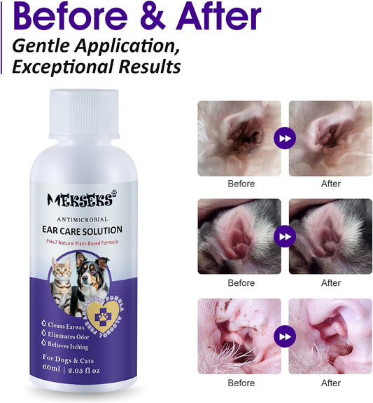 Dog Ear Cleansing Ear Infection Treatment Drops for Dogs Cats, 2.03 fl oz