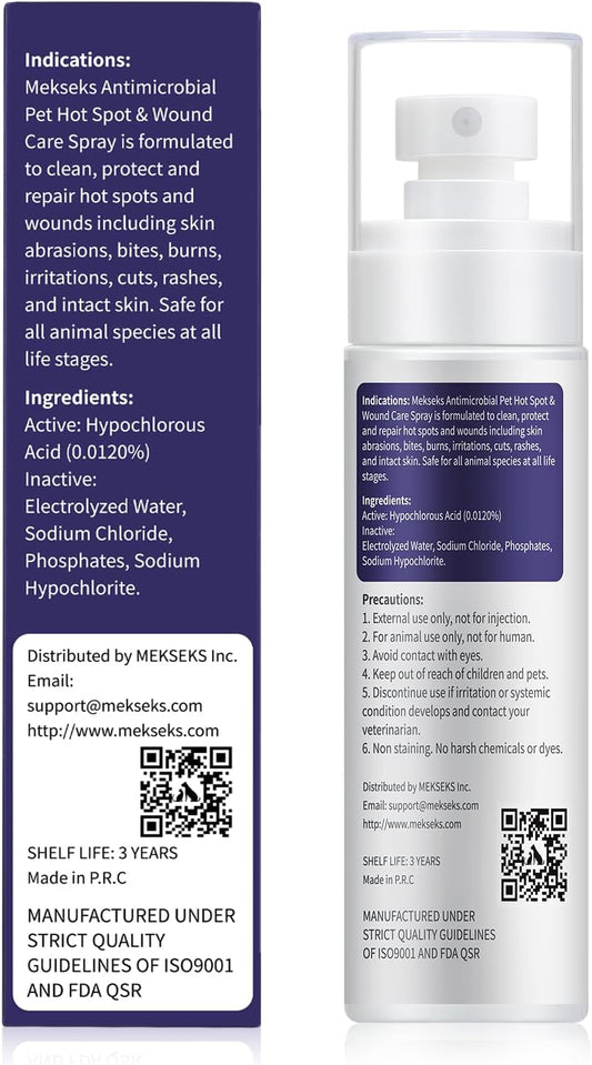 Hot Spot Wound Care Spray for Dogs, Cats, Relieves Itchy Skin, Cleans & Fast Healing Infections, Wounds & Post Surgery Incision - Safe & Gentle, Non-Irritating, Advanced HOCl Spray, 3.4 Ounces