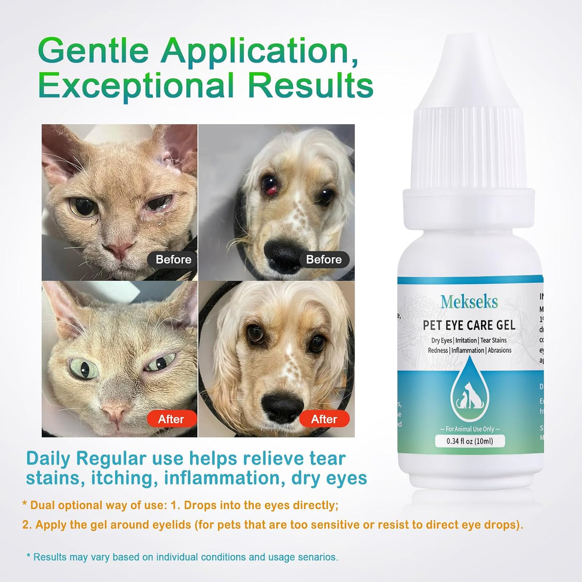 Pet Eye Care Gel Drop for Dogs, Cats, 1% Hyaluronan Eye Drops, 0.34 oz
