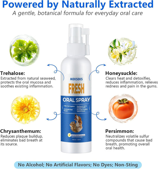 Pet Fresh Breath Oral Cleansing Spray for Dogs & Cats, Gentle Natural 4 oz