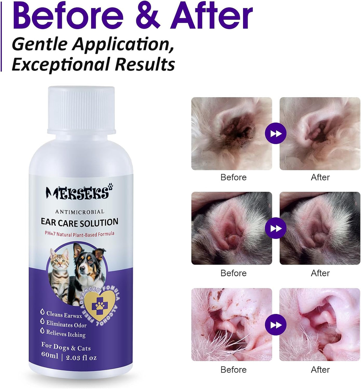 Dog Ear Cleansing Ear Infection Treatment Drops for Dogs Cats, 2.03 fl oz