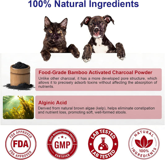 Activated Charcoal Powder for Dogs Cats, First Aid Emergency Kit 100 Scoops