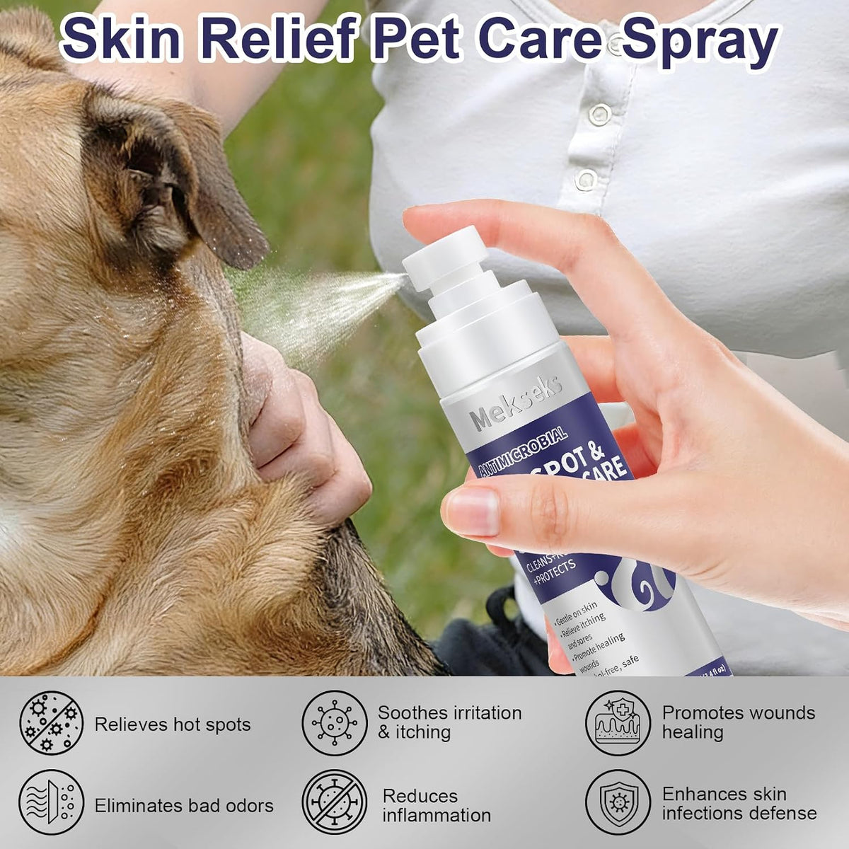 Hot Spot Wound Care Spray for Dogs, Cats, Relieves Itchy Skin, Cleans & Fast Healing Infections, Wounds & Post Surgery Incision - Safe & Gentle, Non-Irritating, Advanced HOCl Spray, 3.4 Ounces