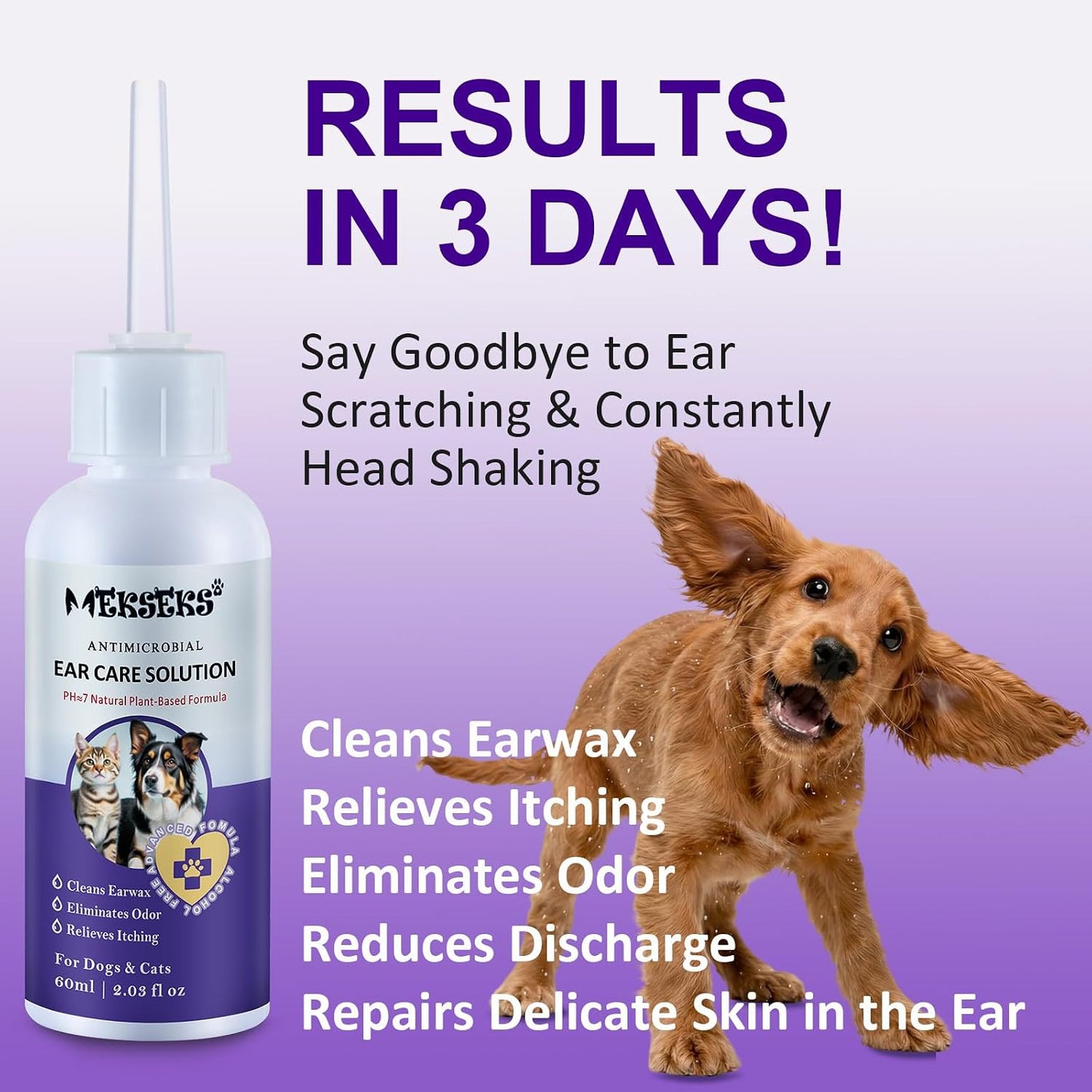 Dog Ear Cleansing Ear Infection Treatment Drops for Dogs Cats, 2.03 fl oz