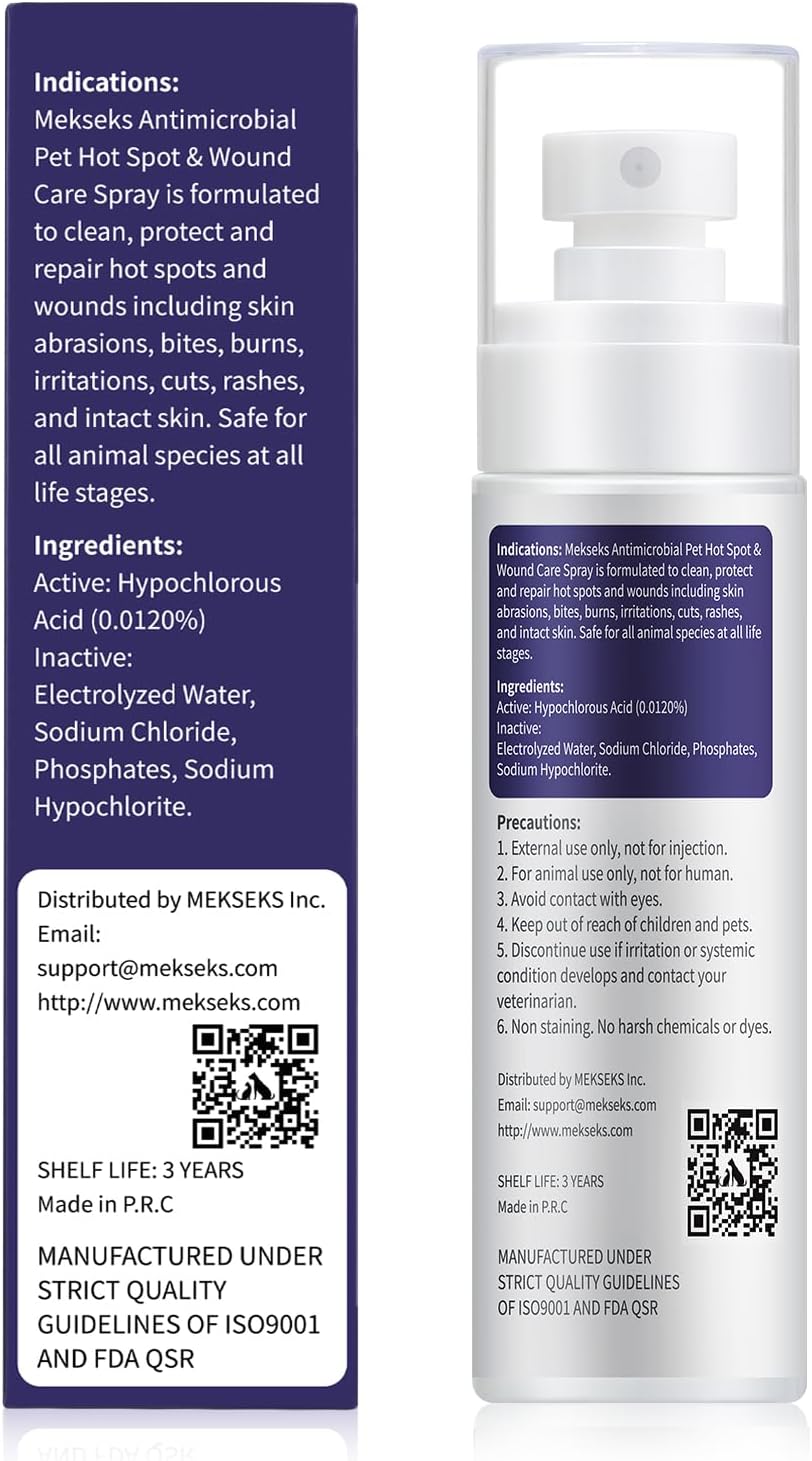 Hot Spot Wound Care Spray for Dogs, Cats, Relieves Itchy Skin, Cleans & Fast Healing Infections, Wounds & Post Surgery Incision - Safe & Gentle, Non-Irritating, Advanced HOCl Spray, 3.4 Ounces