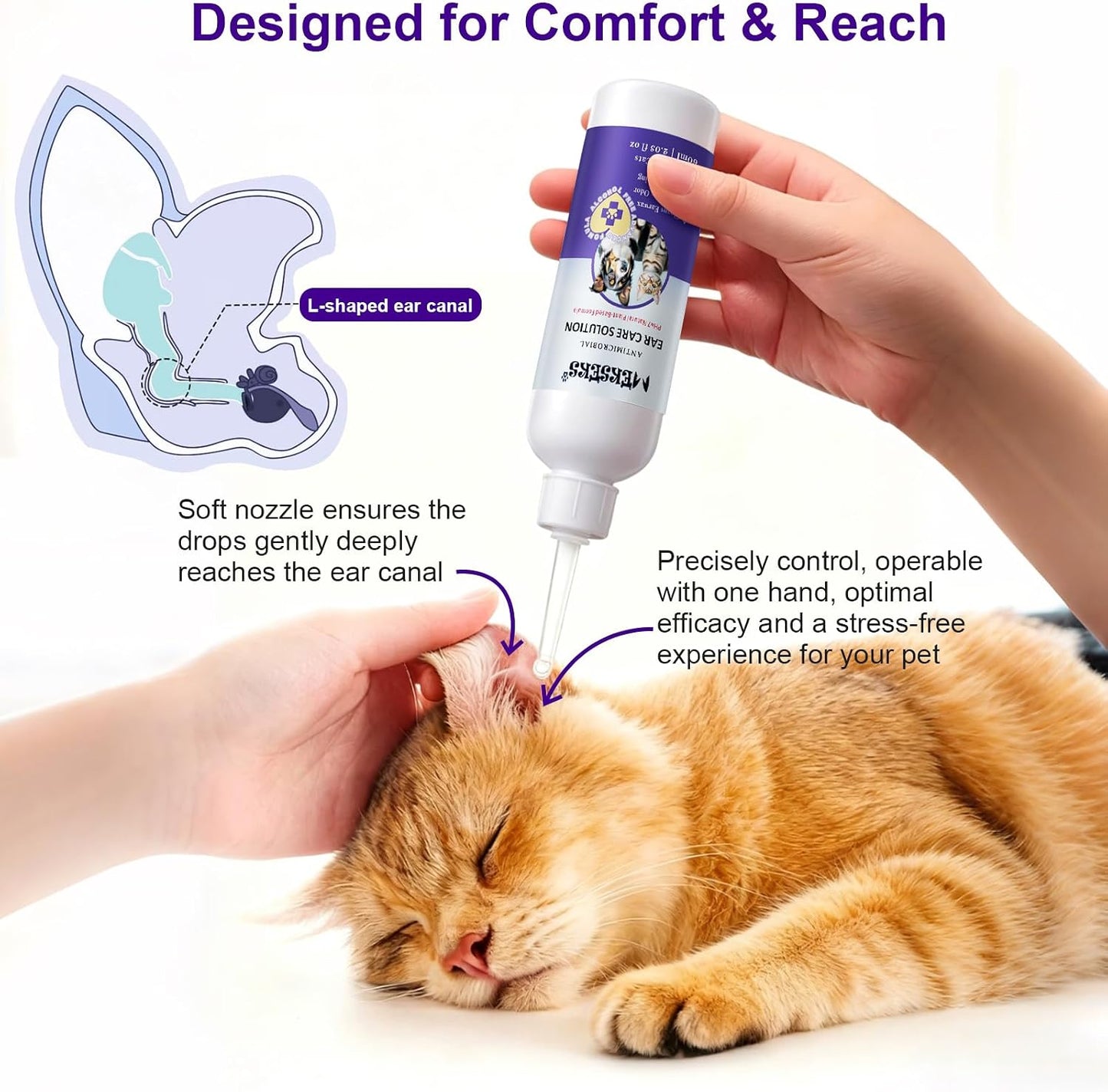 Dog Ear Cleansing Ear Infection Treatment Drops for Dogs Cats, 2.03 fl oz