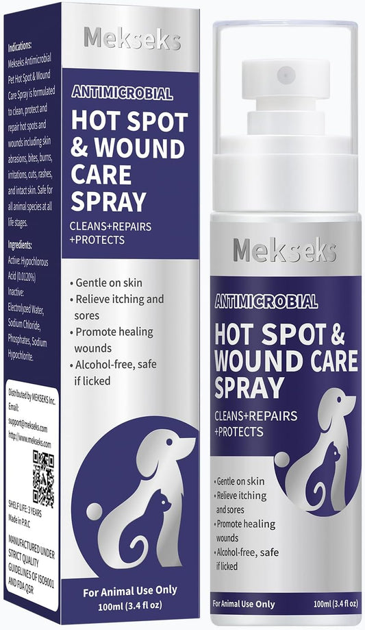 Hot Spot Wound Care Spray for Dogs, Cats, Relieves Itchy Skin, Cleans & Fast Healing Infections, Wounds & Post Surgery Incision - Safe & Gentle, Non-Irritating, Advanced HOCl Spray, 3.4 Ounces