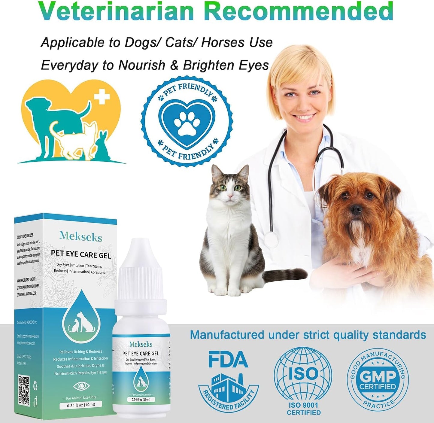 Pet Eye Care Gel Drop for Dogs, Cats, 1% Hyaluronan Eye Drops, 0.34 oz