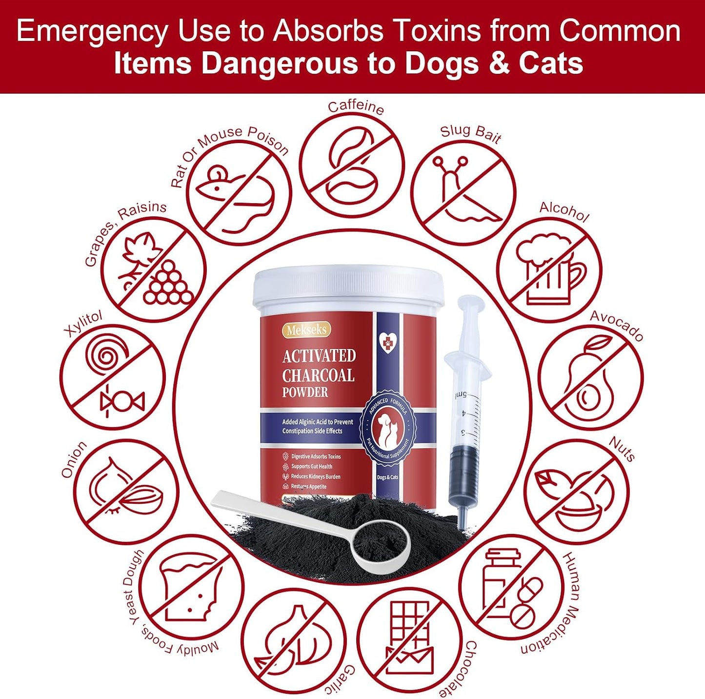 Activated Charcoal Powder for Dogs Cats, First Aid Emergency Kit 100 Scoops